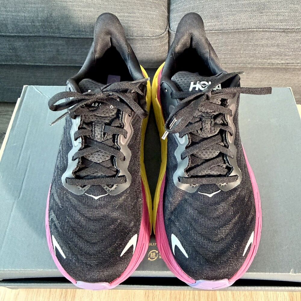 Hoka One One Black Pink Yellow Women's Athletic Running Shoes - Picture 6 of 12